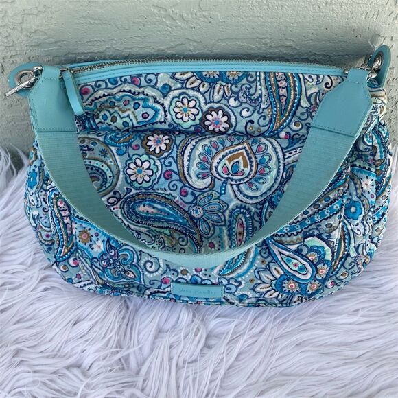 Vera Bradley Paisley Crossbody Bag Blue Turquoise Pink Adjustable Strap - Picture 2 of 14